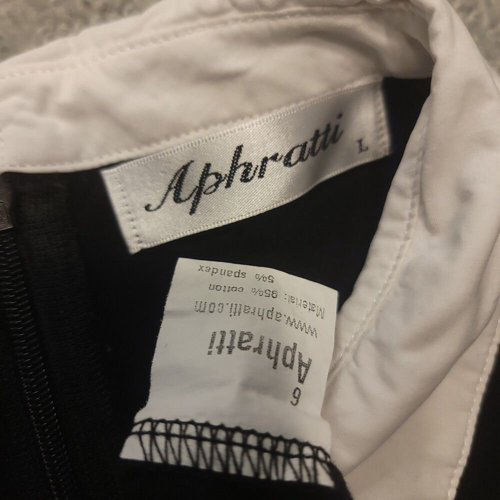 Aphratti Women's L (6) Dress Black Stretchy White Collar "Wednesday Look" - Picture 4 of 9
